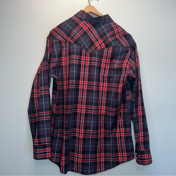 Western Pearl Snap Shirt Coevals Club Size M Red Blue Plaid Long Sleeve Shirt - Picture 7 of 7